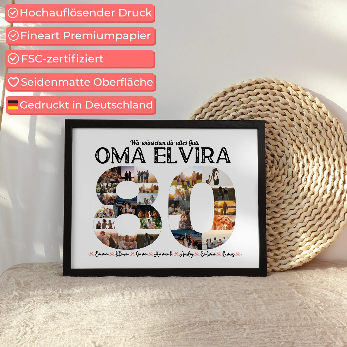 Eigenes Design Poster 80 Geburstag mit Name & Fotos in Zahlen