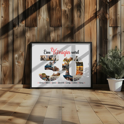 Geschenkposter personalisiert Königin wird 30 Geburtstag mit Fotos in Zahlen