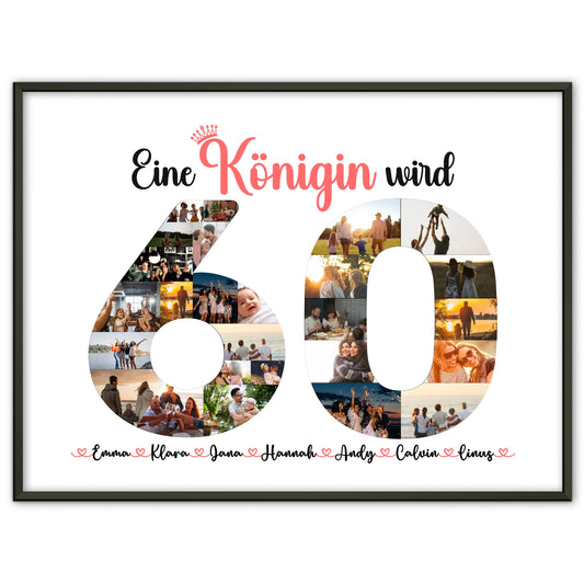 Geburtstagsposter personalisiert Königin wird 60 Geburtstag mit Fotos in Zahlen