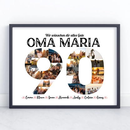 Geschenkposter individuell 90 Geburstag mit Name & Fotos in Zahlen