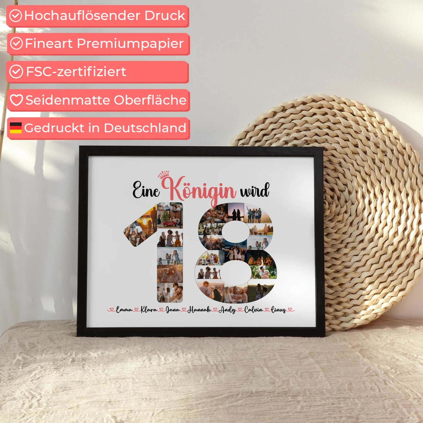 Poster als Geschenkidee Königin wird 18 Geburtstag mit Fotos in Zahlen