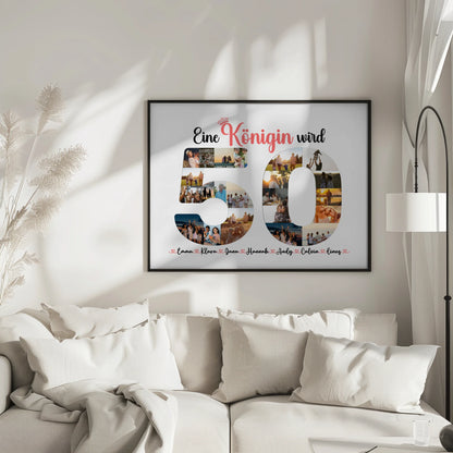 Personalisiertes Poster Königin wird 50 Geburtstag mit Fotos in Zahlen