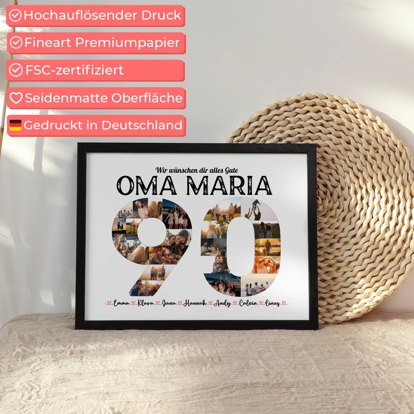 Geschenkposter individuell 90 Geburstag mit Name & Fotos in Zahlen