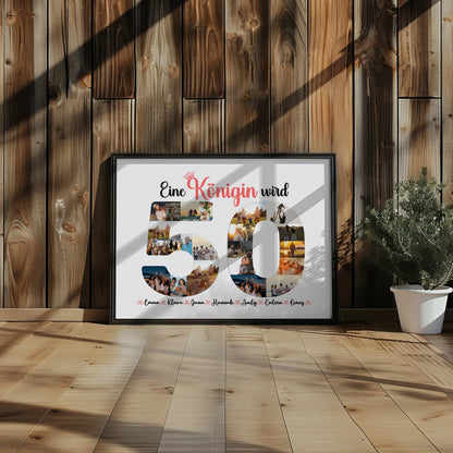 Personalisiertes Poster Königin wird 50 Geburtstag mit Fotos in Zahlen