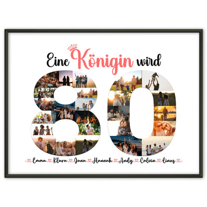 Poster Geschenk personalisiert Königin wird 80 Geburtstag mit Fotos in Zahlen