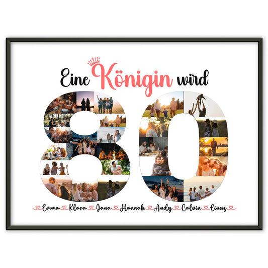 Poster Geschenk personalisiert Königin wird 80 Geburtstag mit Fotos in Zahlen