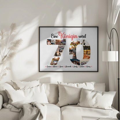 Individuelles Poster Königin wird 70 Geburtstag mit Fotos in Zahlen