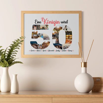 Personalisiertes Poster Königin wird 50 Geburtstag mit Fotos in Zahlen
