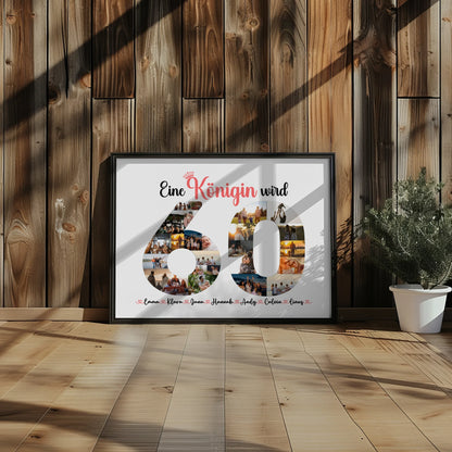 Geburtstagsposter personalisiert Königin wird 60 Geburtstag mit Fotos in Zahlen