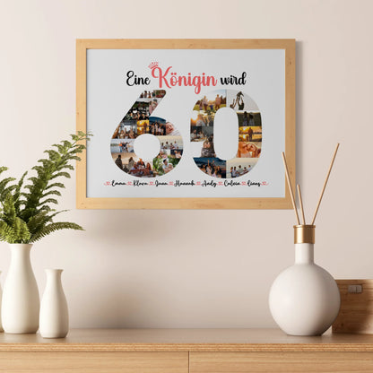 Geburtstagsposter personalisiert Königin wird 60 Geburtstag mit Fotos in Zahlen