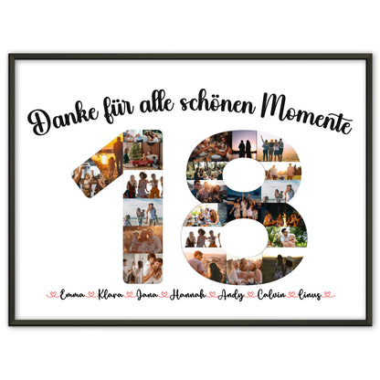 Eigenes Design Poster 18 Geburtstag Danke für Momente mit Fotos