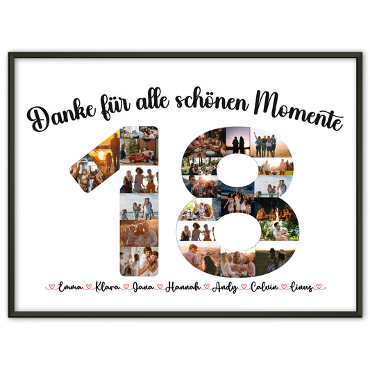 Eigenes Design Poster 18 Geburtstag Danke für Momente mit Fotos