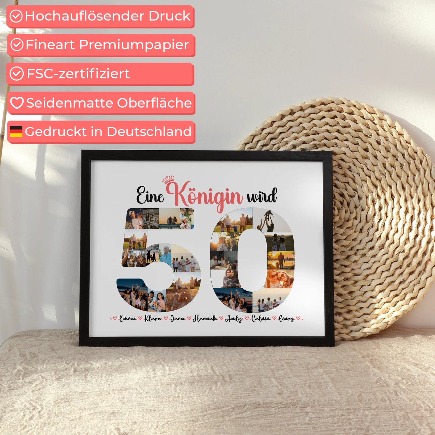 Personalisiertes Poster Königin wird 50 Geburtstag mit Fotos in Zahlen