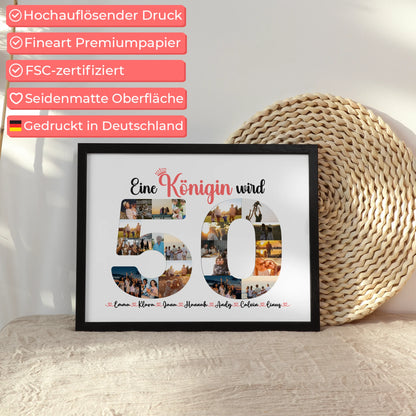 Personalisiertes Poster Königin wird 50 Geburtstag mit Fotos in Zahlen