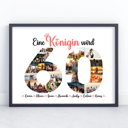 Geburtstagsposter personalisiert Königin wird 60 Geburtstag mit Fotos in Zahlen