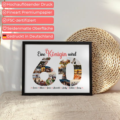 Geburtstagsposter personalisiert Königin wird 60 Geburtstag mit Fotos in Zahlen