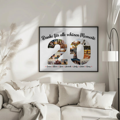 Geschenkposter individuell 20 Geburtstag Danke für Momente mit Fotos