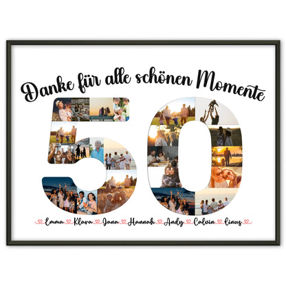Geschenkposter personalisiert 50 Geburtstag Danke für Momente mit Fotos