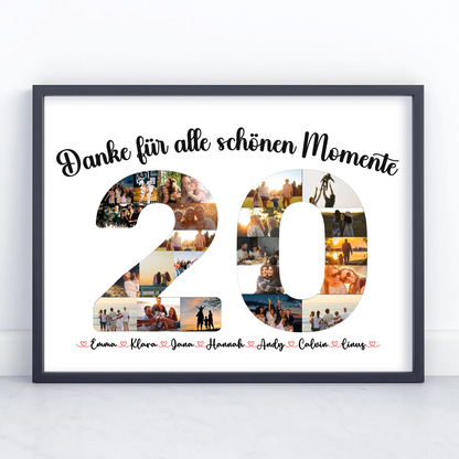 Geschenkposter individuell 20 Geburtstag Danke für Momente mit Fotos