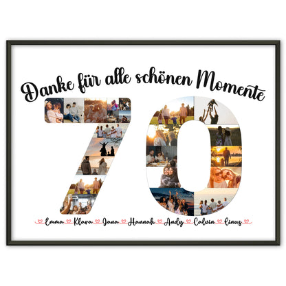 Personalisiertes Poster 70 Geburtstag Danke für Momente mit Fotos
