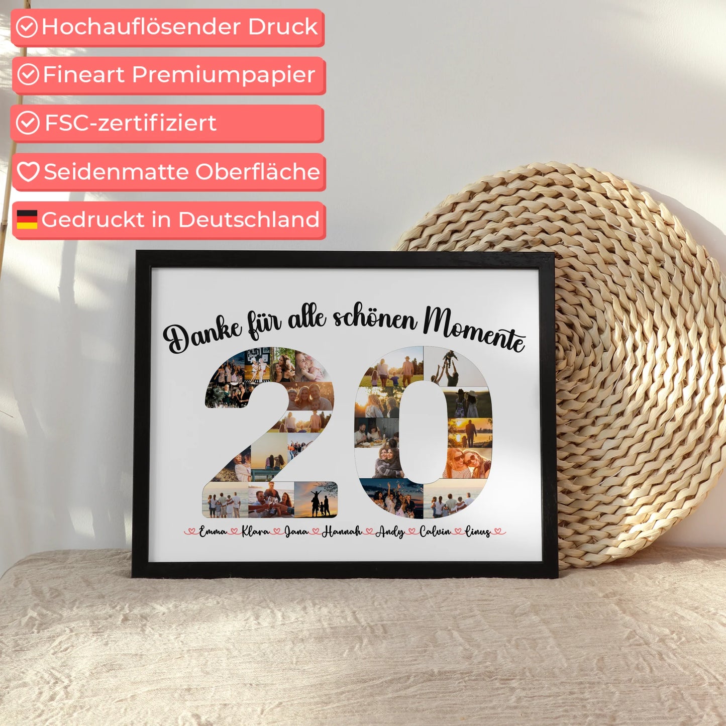 Geschenkposter individuell 20 Geburtstag Danke für Momente mit Fotos