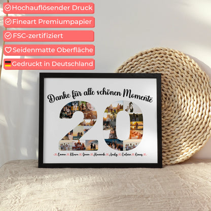 Geschenkposter individuell 20 Geburtstag Danke für Momente mit Fotos