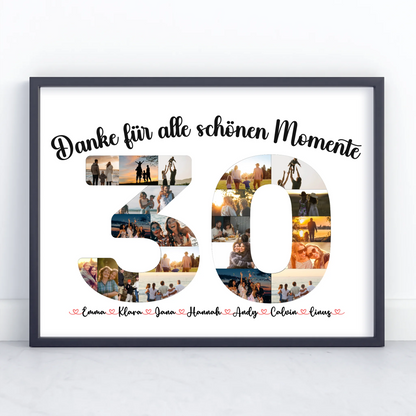 Poster als Geschenkidee 30 Geburtstag Danke für Momente mit Fotos