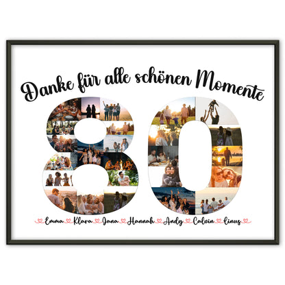 Geburtstagsposter personalisiert 80 Geburtstag Danke für Momente mit Fotos