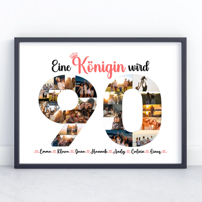 Poster Geschenk Königin wird 90 Geburtstag mit Fotos in Zahlen