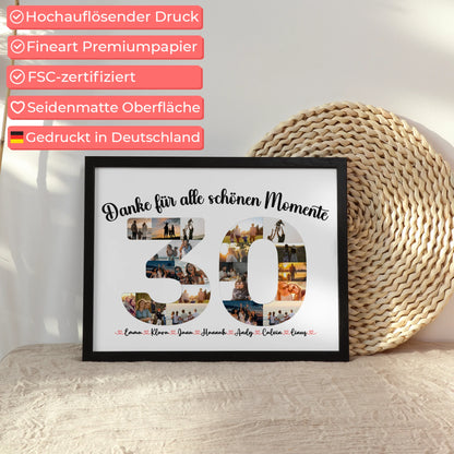 Poster als Geschenkidee 30 Geburtstag Danke für Momente mit Fotos