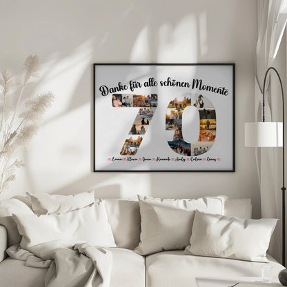 Personalisiertes Poster 70 Geburtstag Danke für Momente mit Fotos