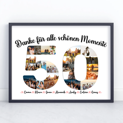 Geschenkposter personalisiert 50 Geburtstag Danke für Momente mit Fotos