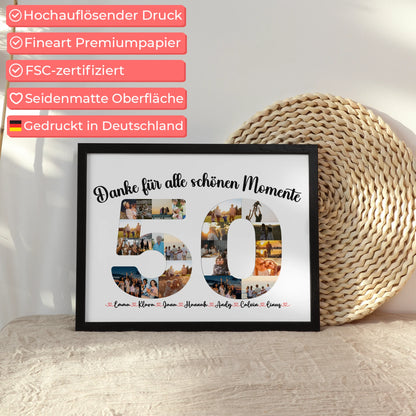 Geschenkposter personalisiert 50 Geburtstag Danke für Momente mit Fotos