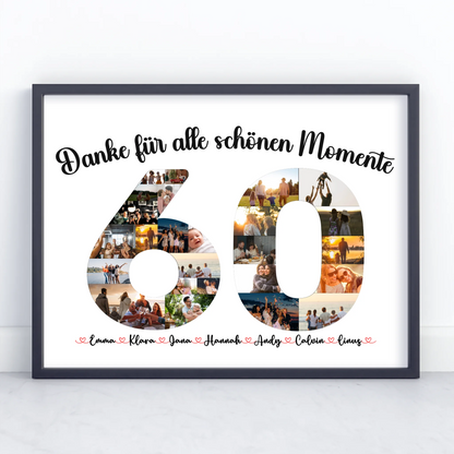Poster personalisiert 60 Geburtstag Danke für Momente mit Fotos