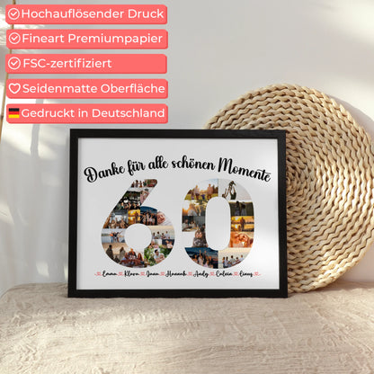 Poster personalisiert 60 Geburtstag Danke für Momente mit Fotos