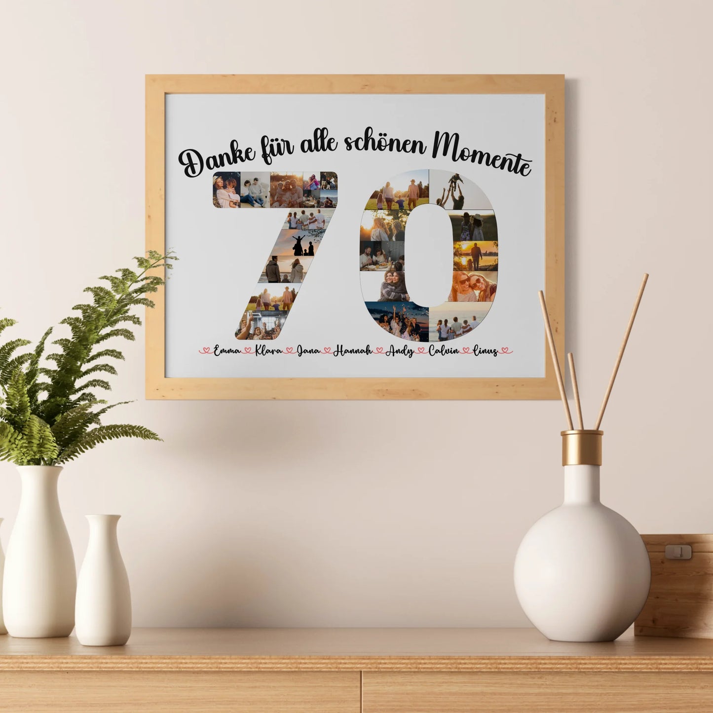 Personalisiertes Poster 70 Geburtstag Danke für Momente mit Fotos