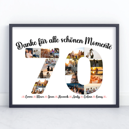 Personalisiertes Poster 70 Geburtstag Danke für Momente mit Fotos
