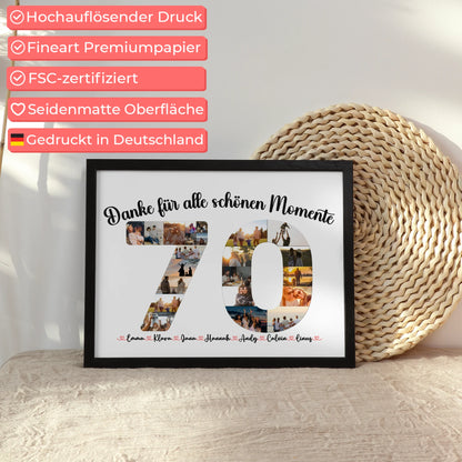 Personalisiertes Poster 70 Geburtstag Danke für Momente mit Fotos