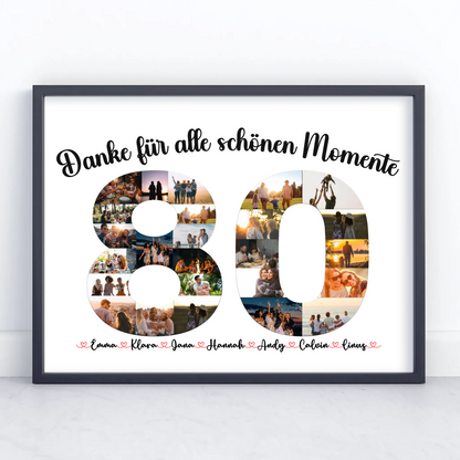 Geburtstagsposter personalisiert 80 Geburtstag Danke für Momente mit Fotos