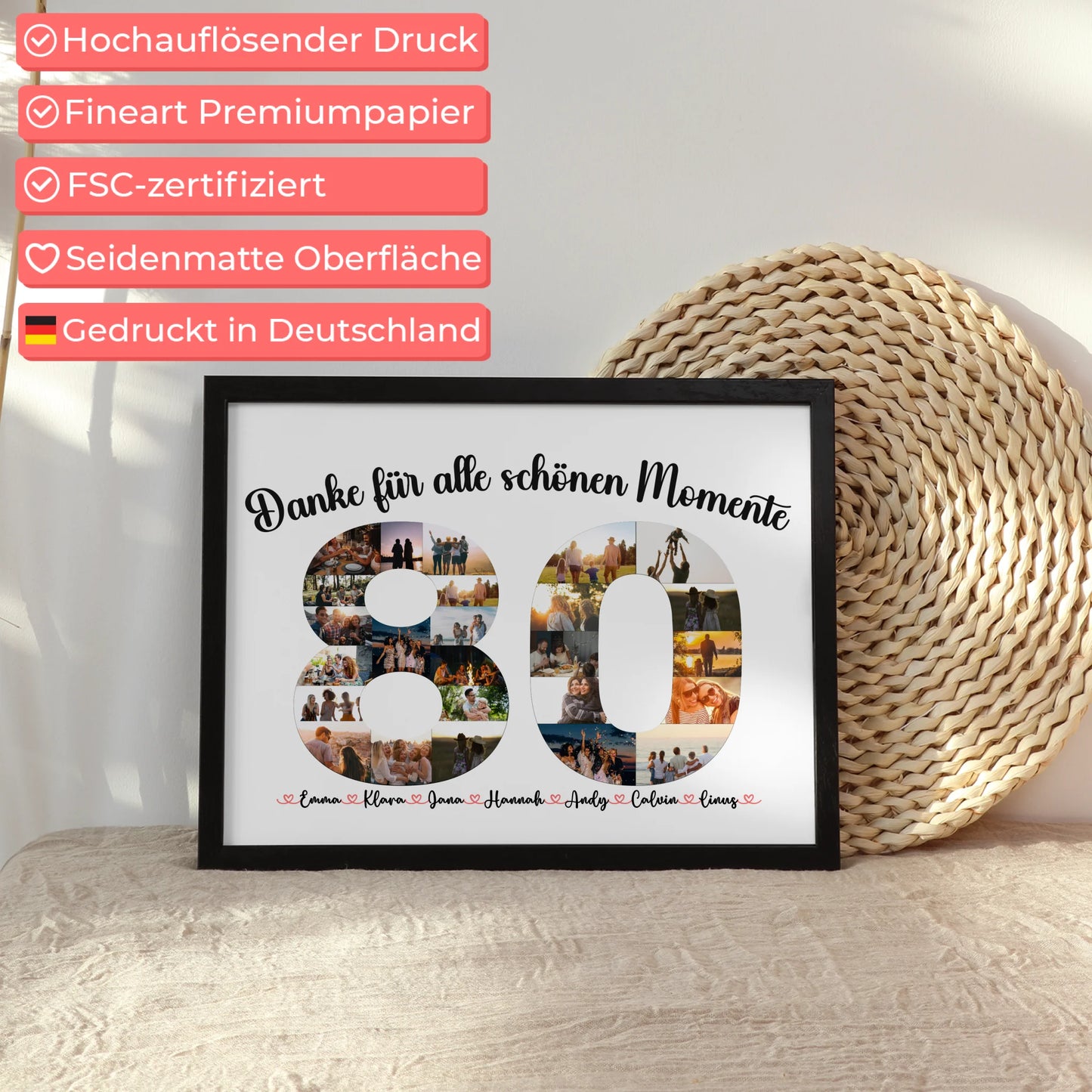 Geburtstagsposter personalisiert 80 Geburtstag Danke für Momente mit Fotos