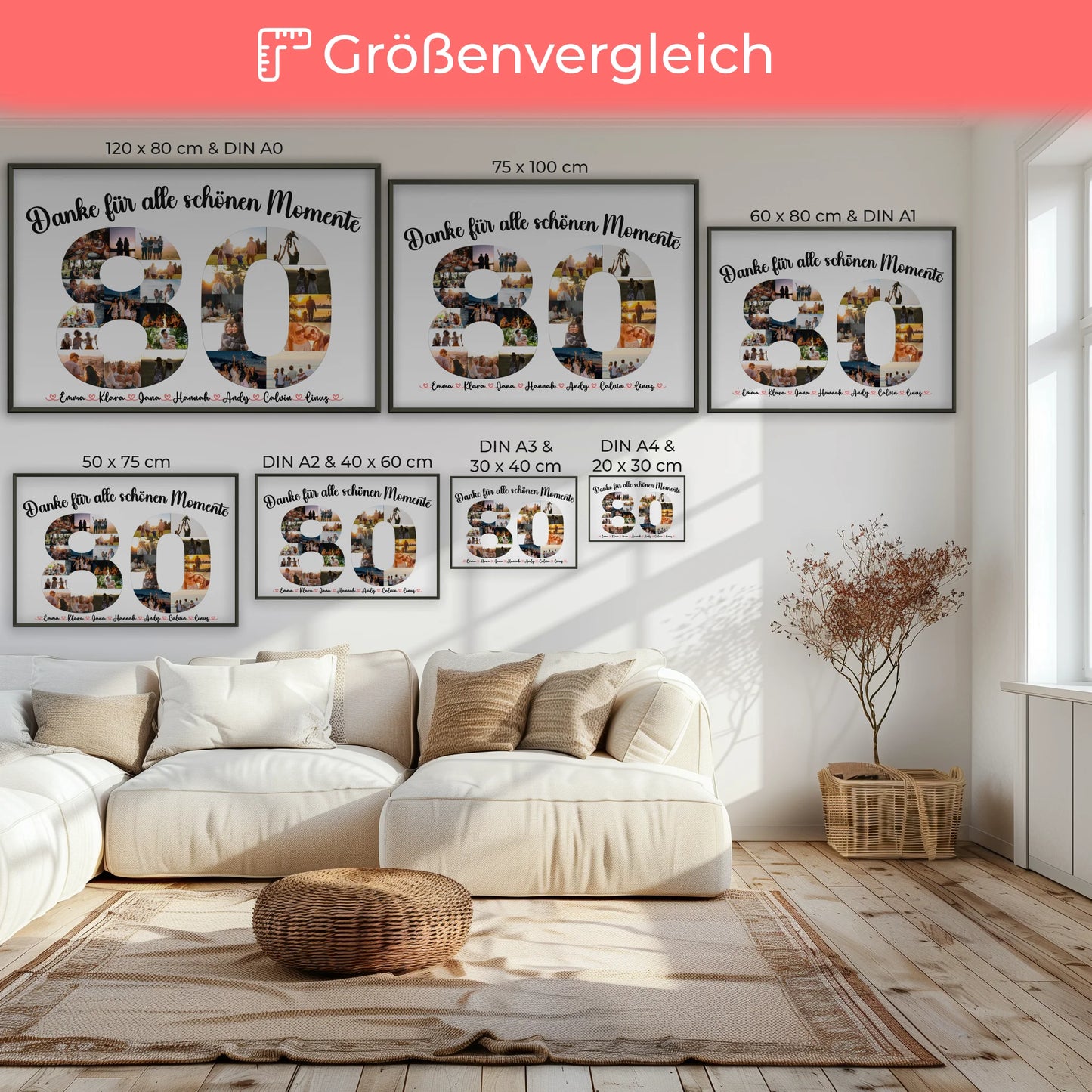 Geburtstagsposter personalisiert 80 Geburtstag Danke für Momente mit Fotos