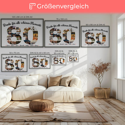 Geburtstagsposter personalisiert 80 Geburtstag Danke für Momente mit Fotos