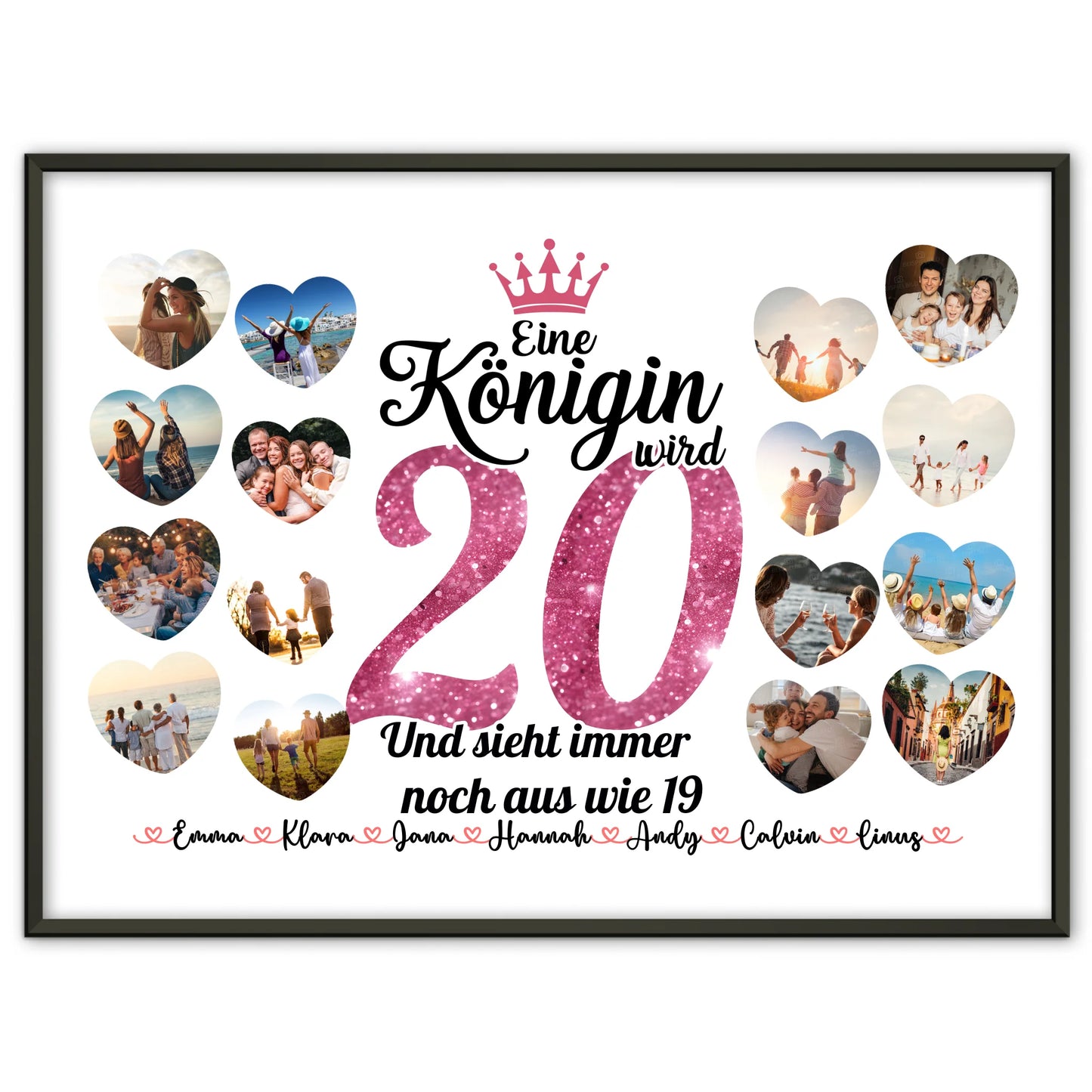 Personalisiertes Poster Königin wird 20 Geburtstag mit Herz Fotos