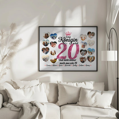Personalisiertes Poster Königin wird 20 Geburtstag mit Herz Fotos