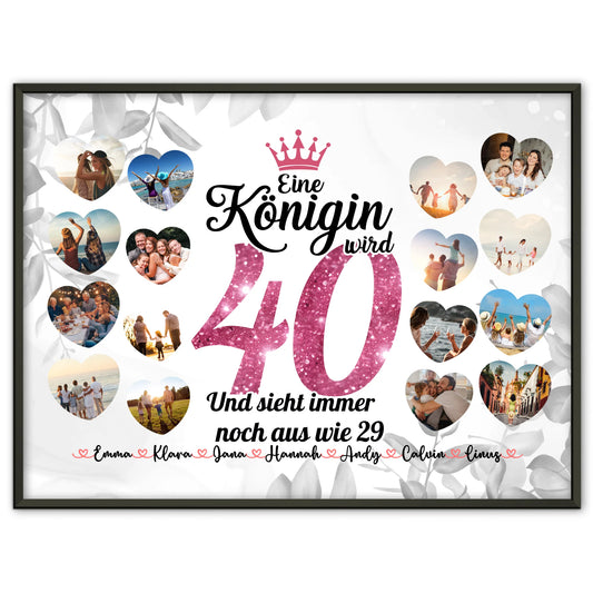 Individuelles Poster Königin wird 40 Geburtstag mit Herz Fotos