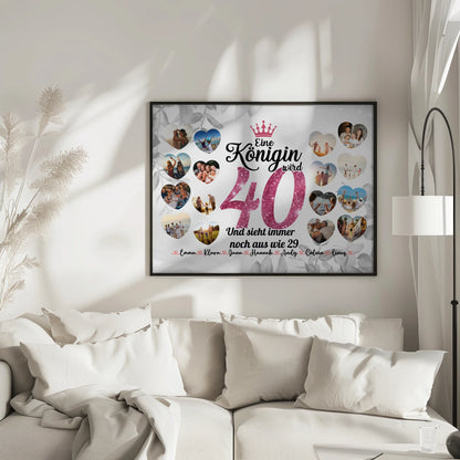 Individuelles Poster Königin wird 40 Geburtstag mit Herz Fotos
