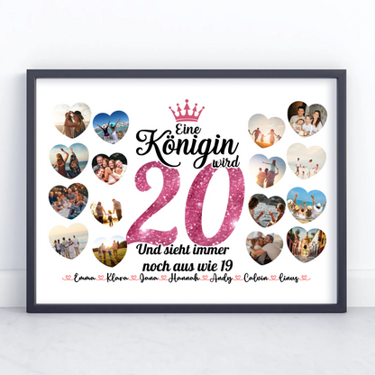 Personalisiertes Poster Königin wird 20 Geburtstag mit Herz Fotos