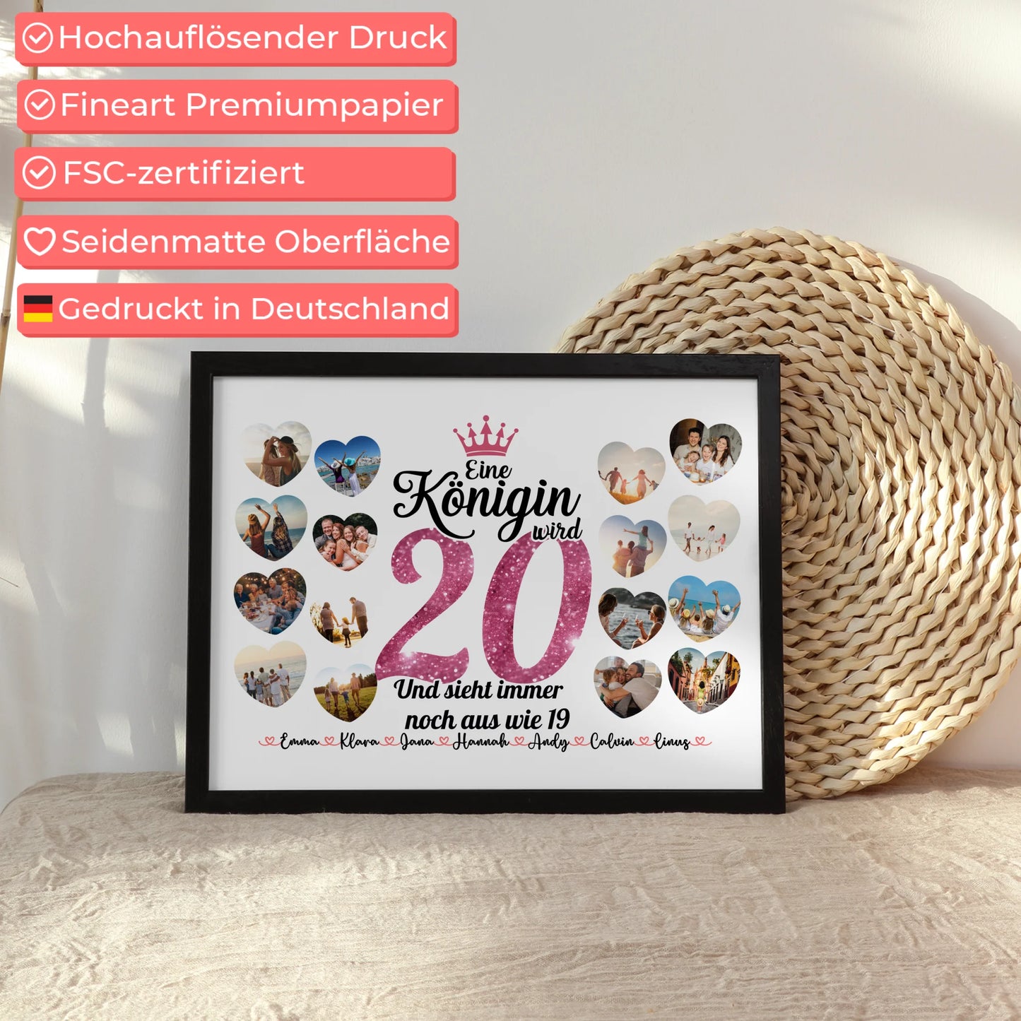 Personalisiertes Poster Königin wird 20 Geburtstag mit Herz Fotos