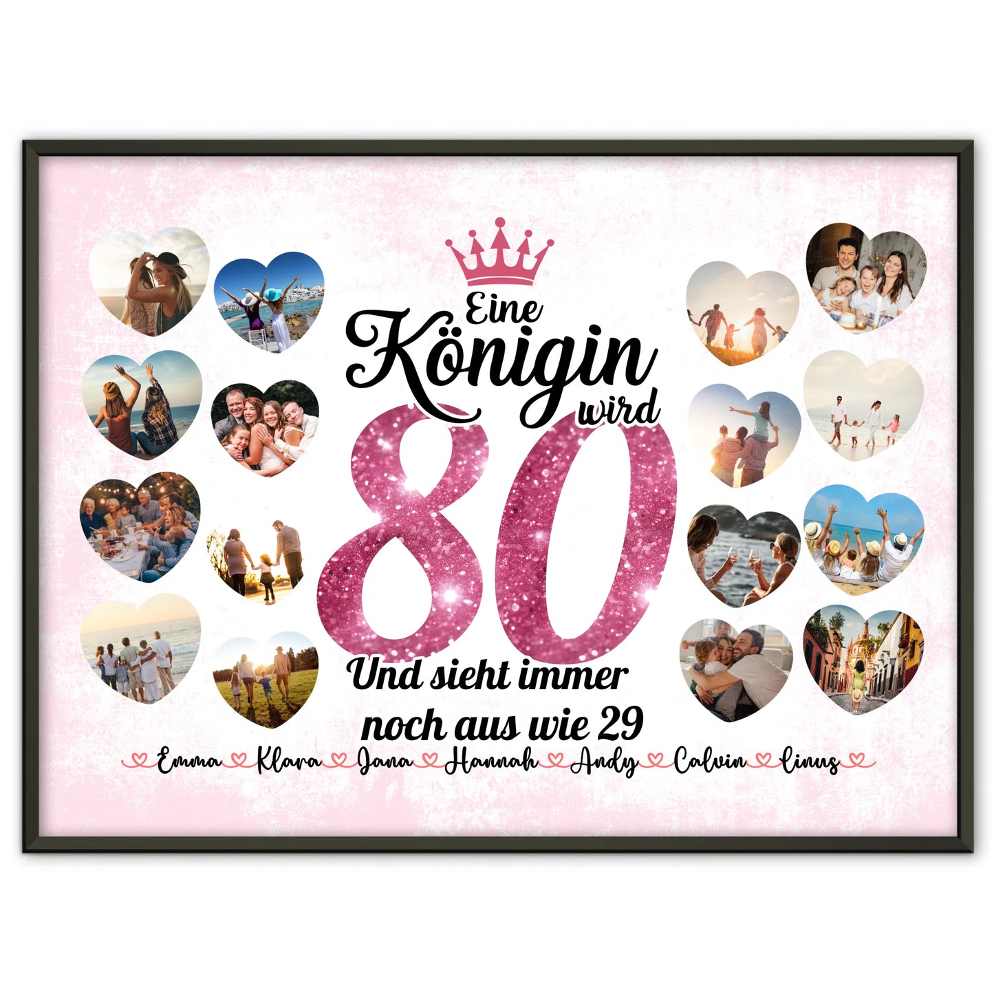 Geschenkposter individuell Königin wird 80 Geburtstag mit Herz Fotos