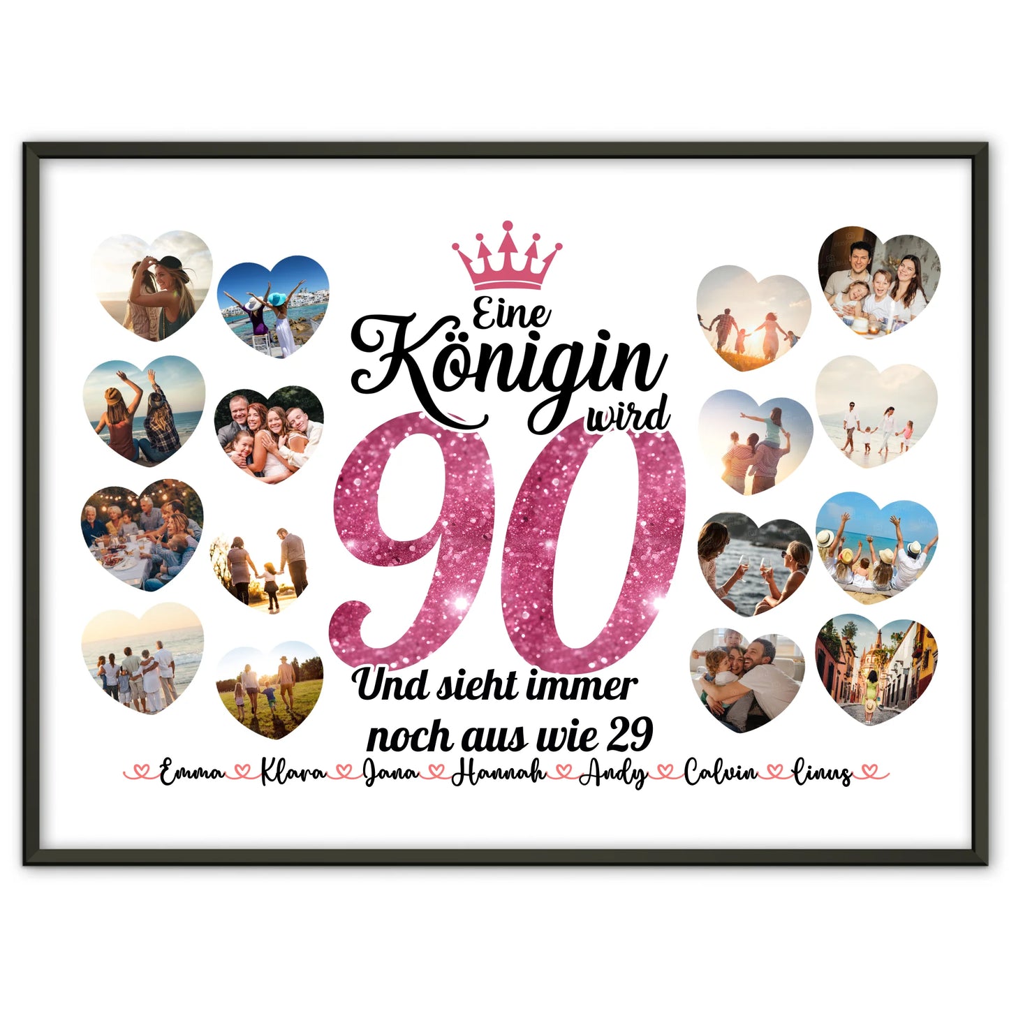 Poster als Geschenkidee Königin wird 90 Geburtstag mit Herz Fotos